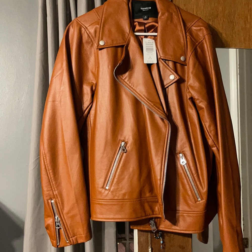 Brand NEW Torrid 3x Cognac faux leather jacket.